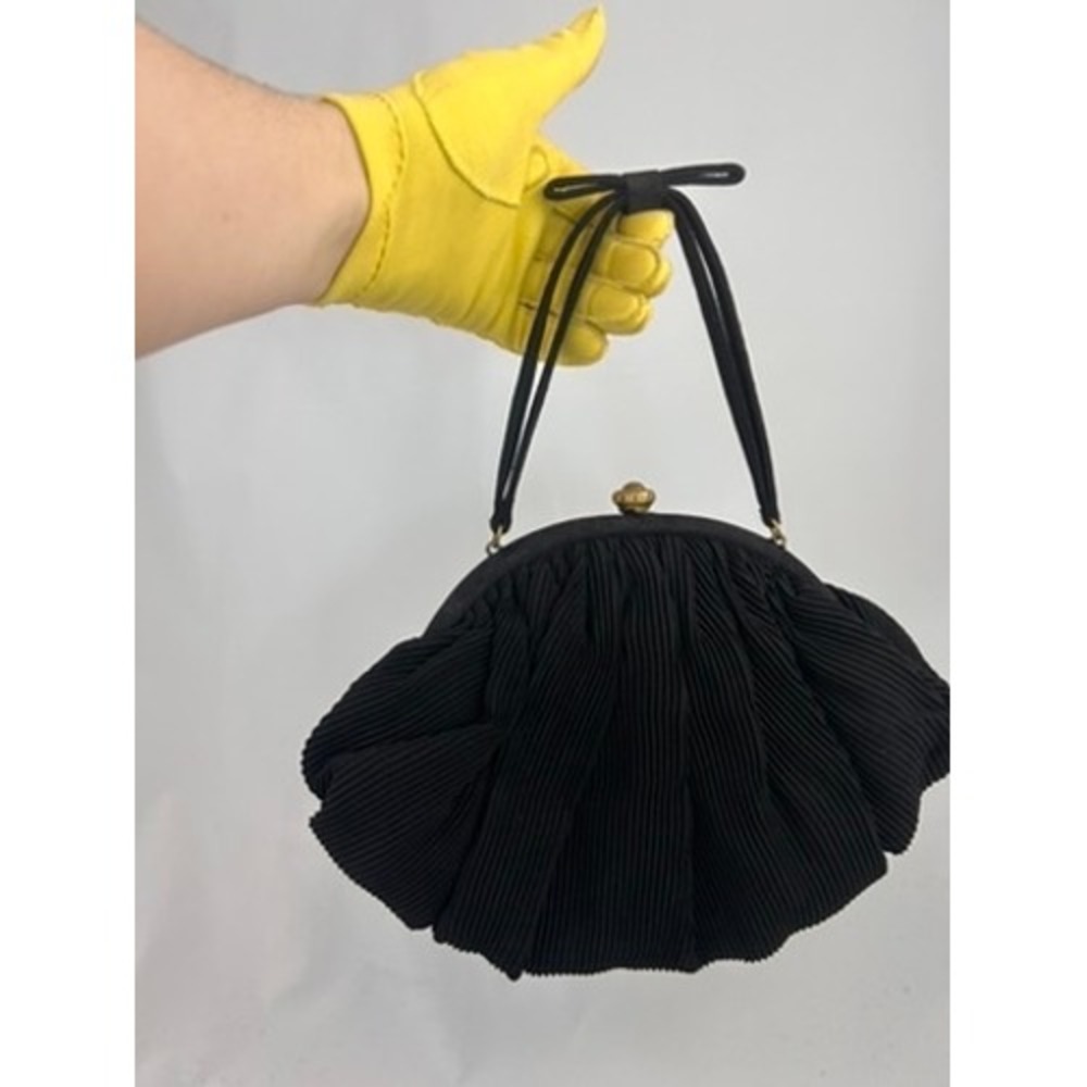 Garay 1950s Black Pleated Evening Bag Kiss Lock Frame Vintage Handbag - Picture 3 of 7